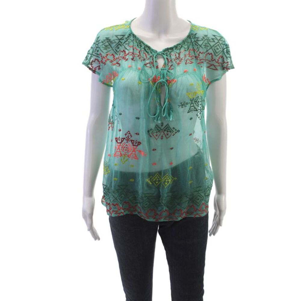 Twelfth Street by Cynthia Vincent Womens Silk Tunic Green Sleeveless Size S